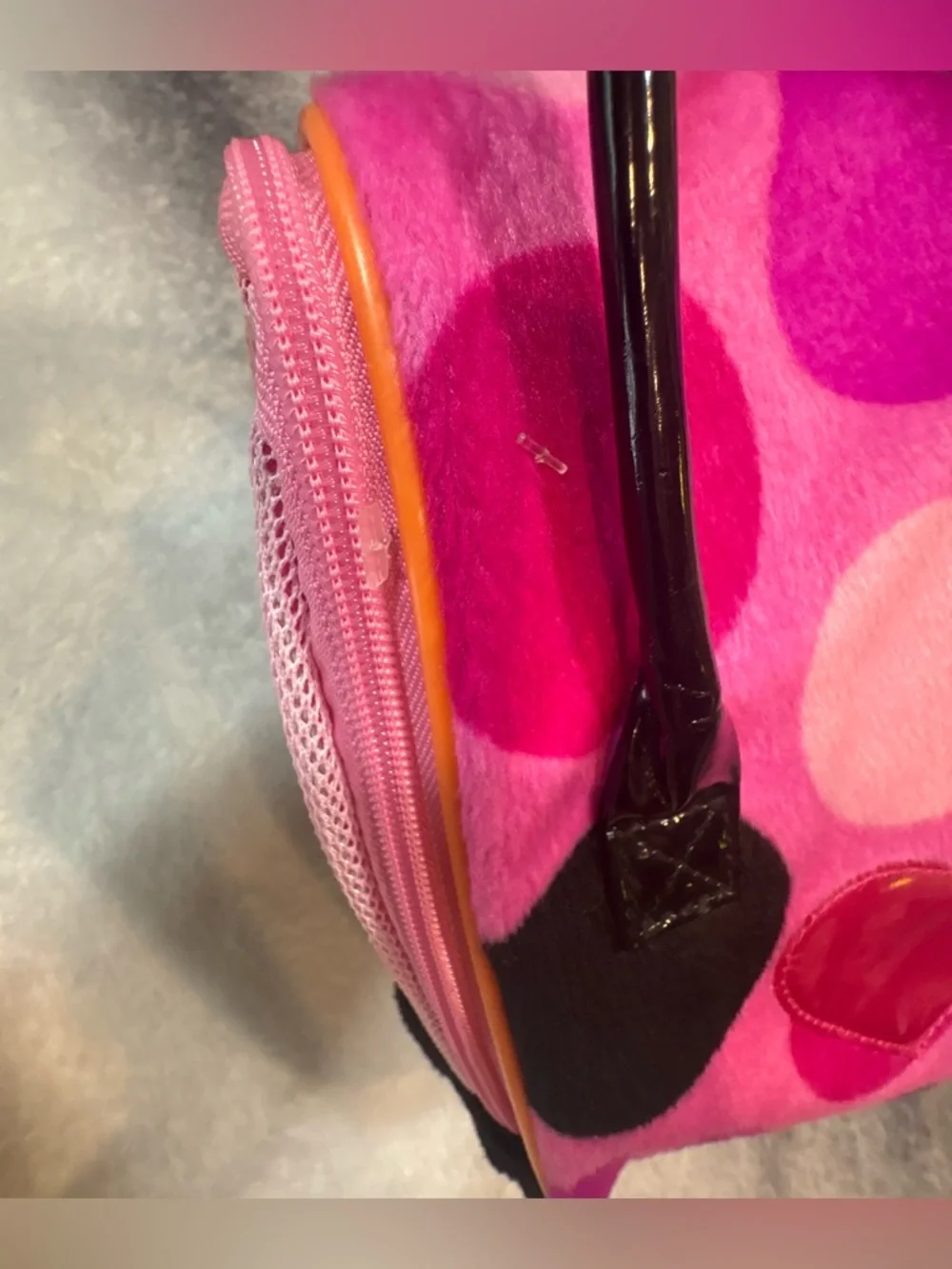 (A6) Battat Pucci Pups Pink Polka Dot Plush Dog Carrier‎ Bag Glam Heart Detail